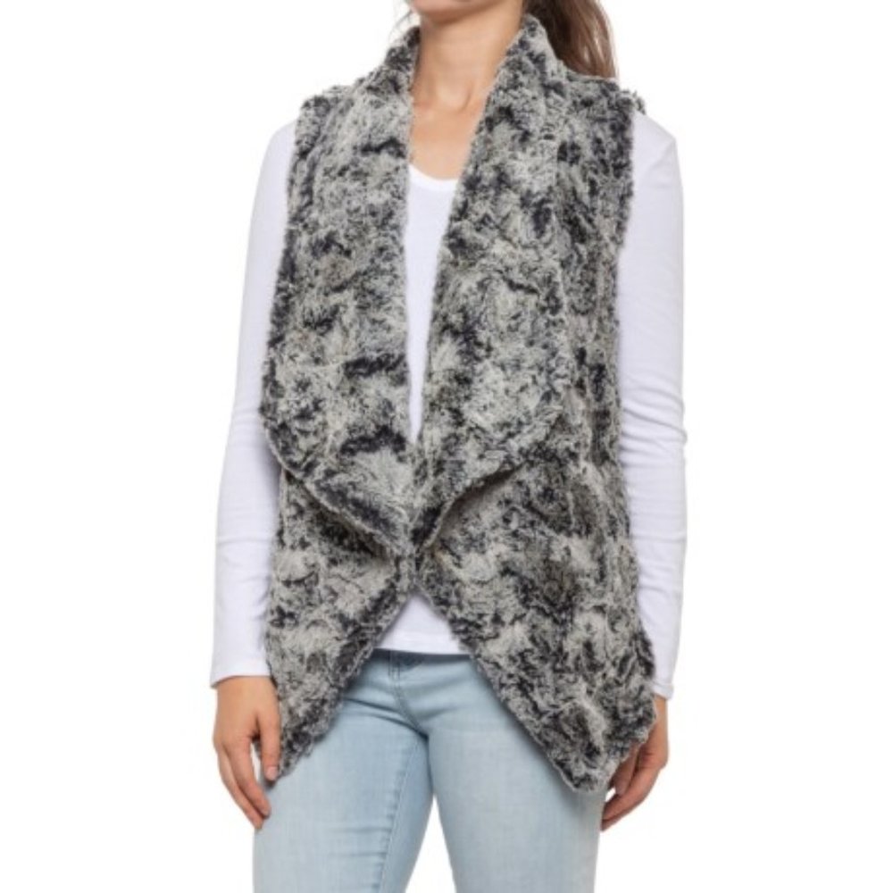 Dylan Silky faux fur draped open front vest S